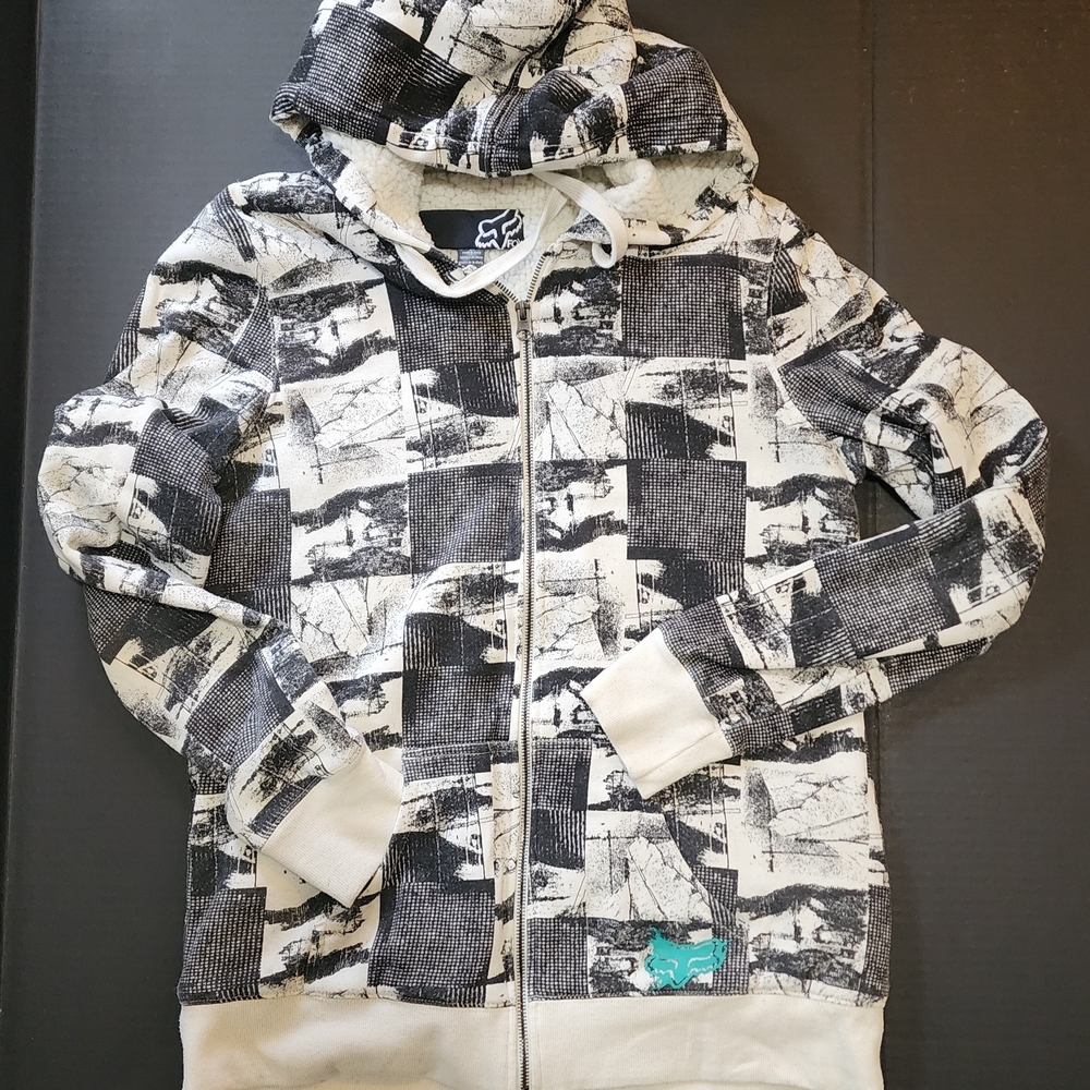 Women's XL Fox Fleece Lined Zip Up Hoodie (Off White/Gray/Teal)